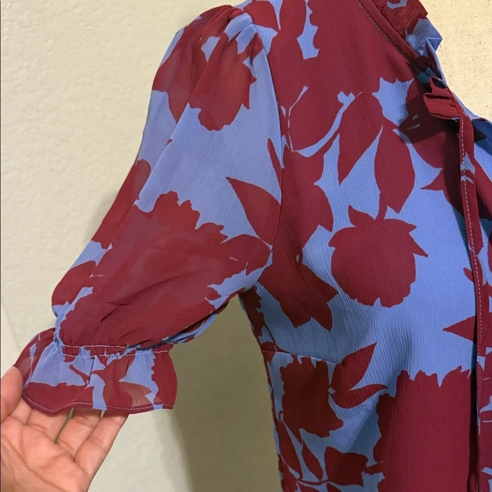 J. Crew Blue and Burgundy Floral Top